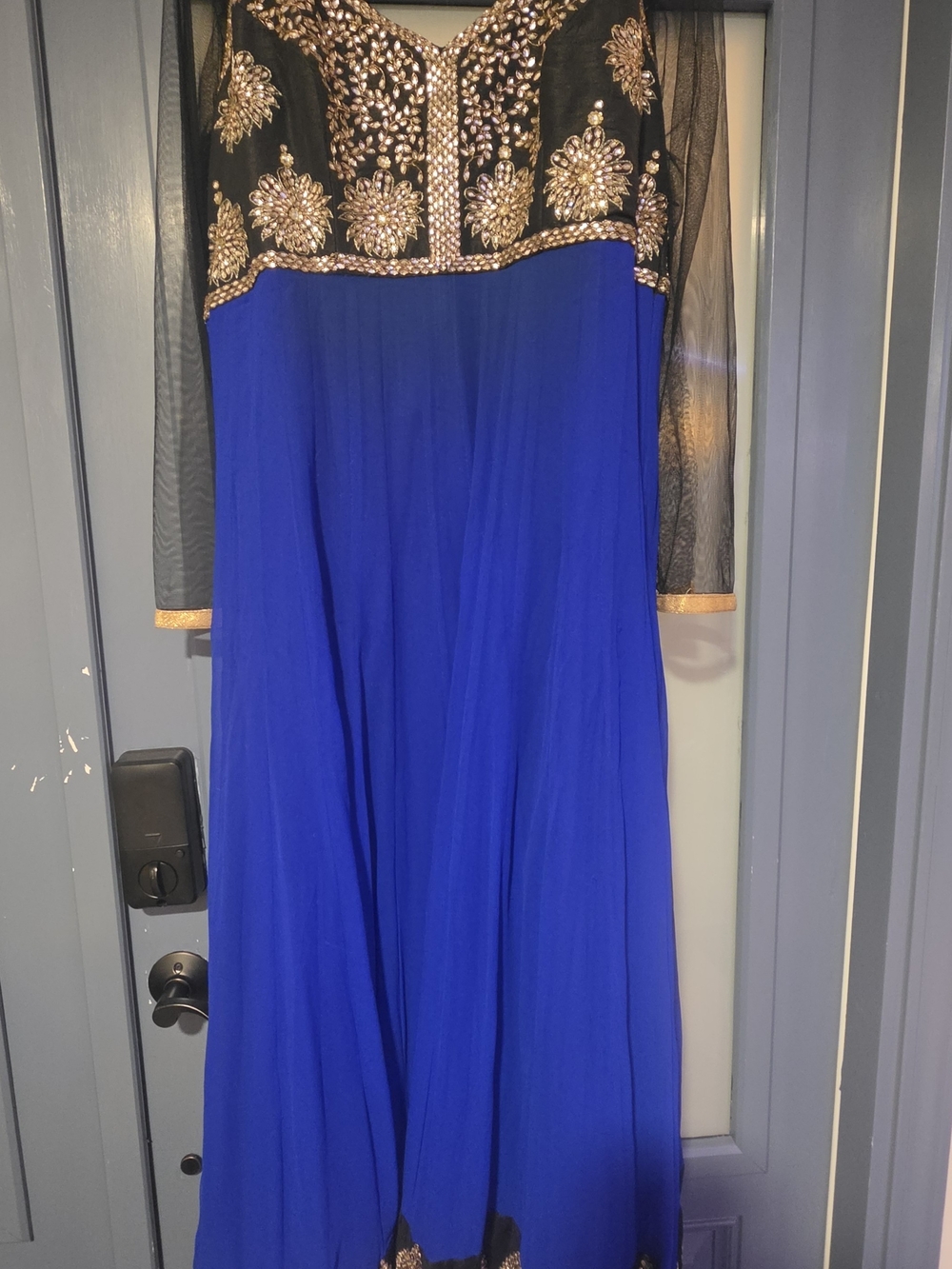 Indian Arnarkali Embellished Black & Royal Blue Evening Dress Size XL